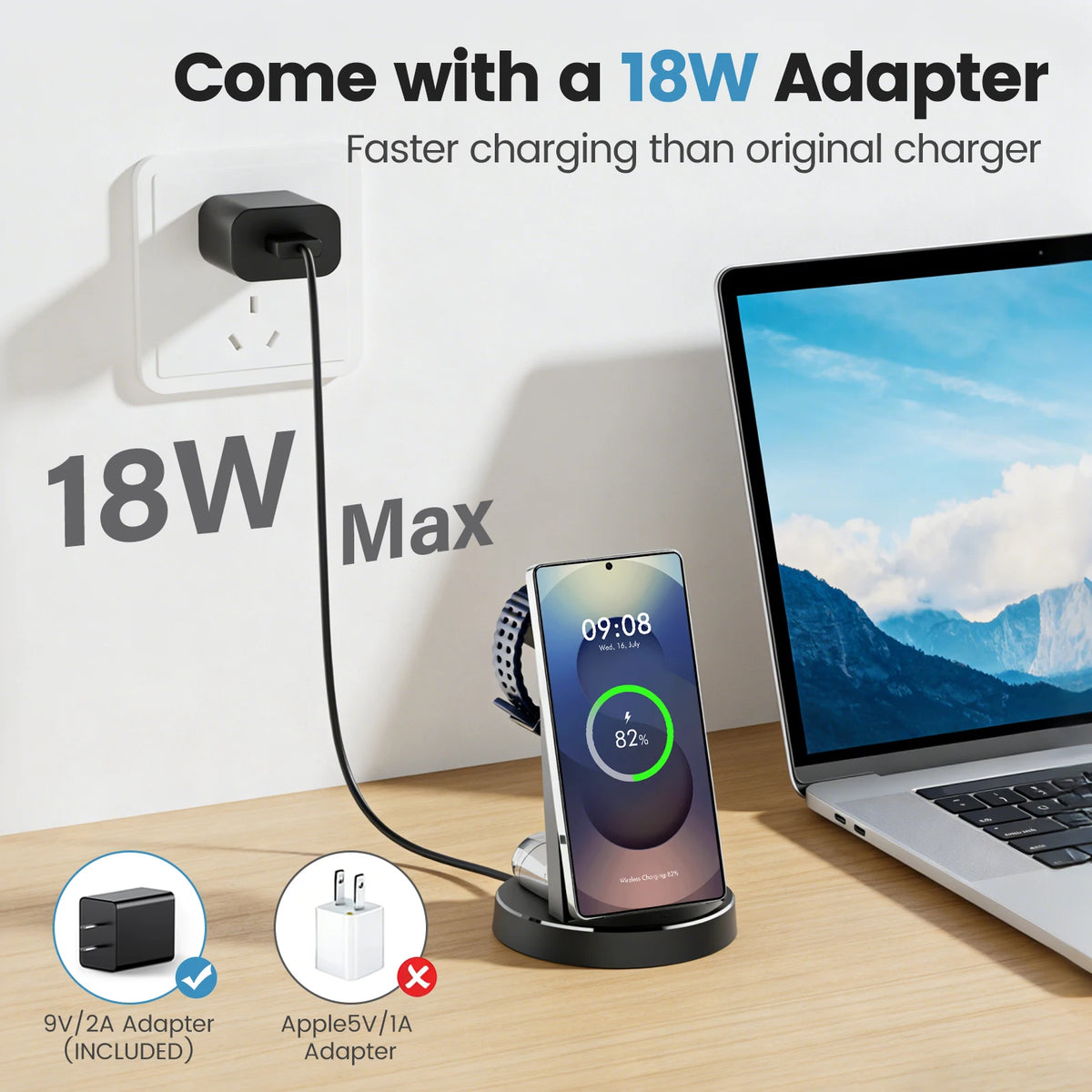 3 In 1 Magnetic Wireless Charger 15W Foldable Travel Stand For Galaxy iPhone