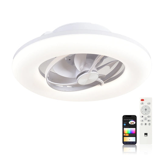Orison 22" 360° Oscillating Ceiling Fan with Light, Rotating Low Profile Flush Mount Ceiling Fan, Smart RGB Ceiling Fans, Alexa&Google Compatible, Dimmable LED, APP/Remote, Modern for Bedroom