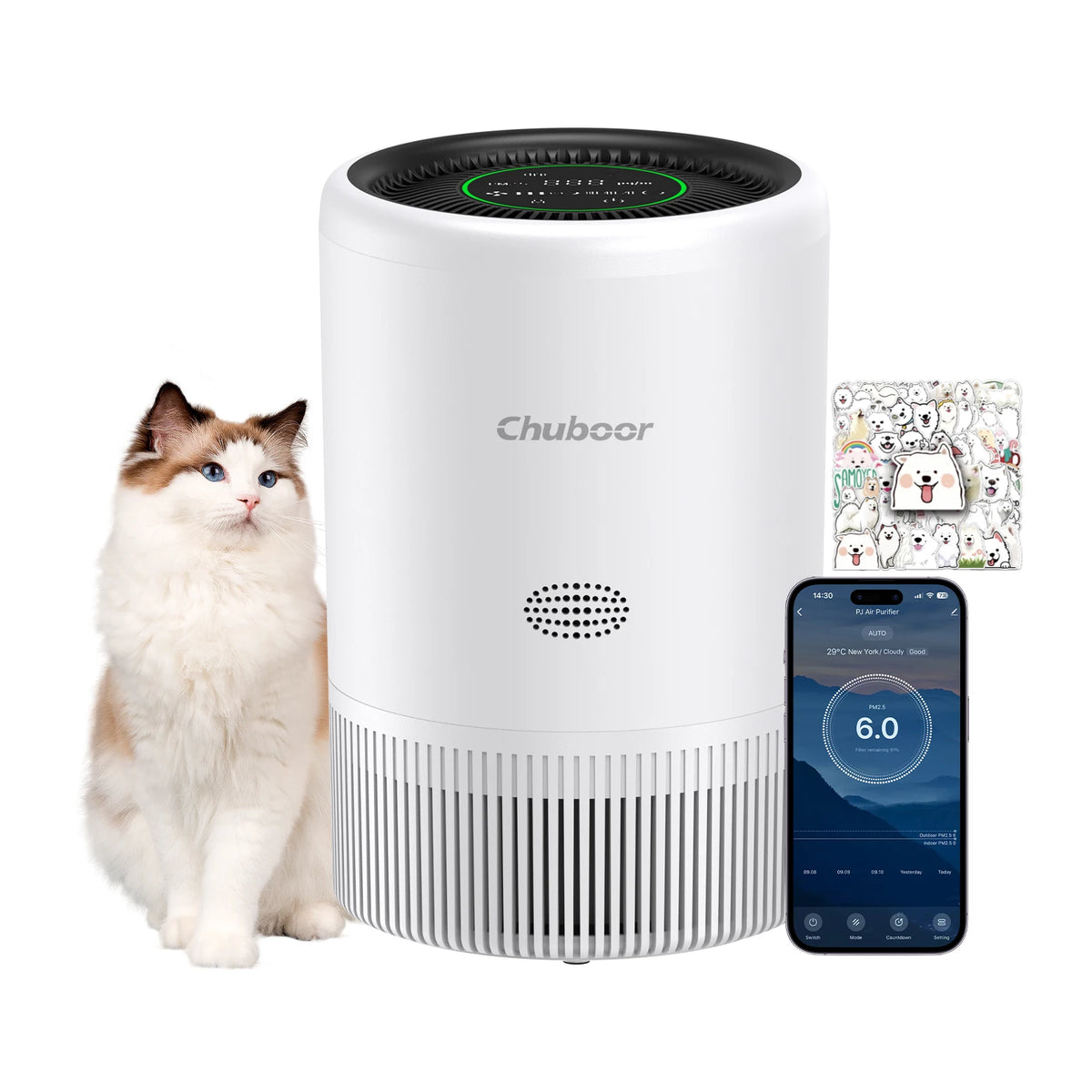 Chuboor Smart Air Purifier Bedroom Alexa Control PM25 HEPA Anion Filter