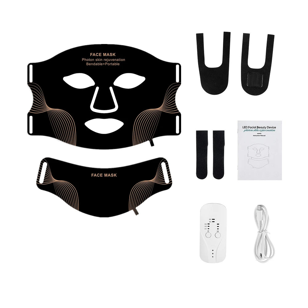 Silicone LED Face Neck Mask 7 Colors Red Light Infrared Photon Therapy Mask Flexible Wireless LED Beauty Mask for Skin Repair Rejuvenation Home Skin care