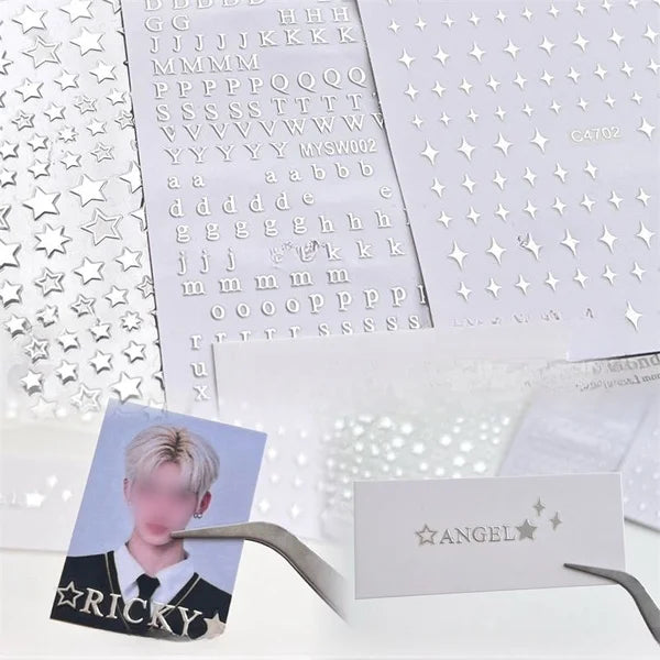3Pcs Silver Laser Cut Stars Stickers For Kpop Toploader Photocard Decoration