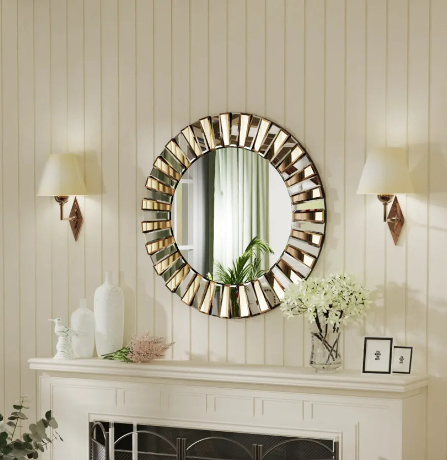 60cm 80cm Round Starburst Wall Mirror Tawny Decorative Home Accent Wall Art