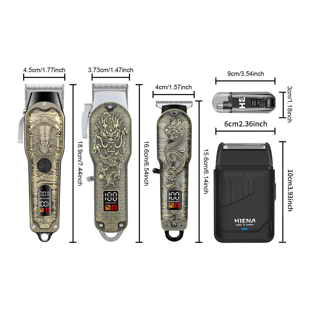 HIENA 5pcs Professional Hair Clippers for Men, Cordless Barber Clippers with Precision Trimmer and Dual Foil Shaver,LED Display, Electric Hair Cutting Machine, Men’s Grooming Kit, Gift for Him (Bronze)