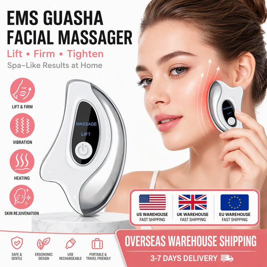 Electric Gua Sha Face Massager with Heated Vibration Double Chin Skin Lifting & Firming Tool Facial Scraping Device
