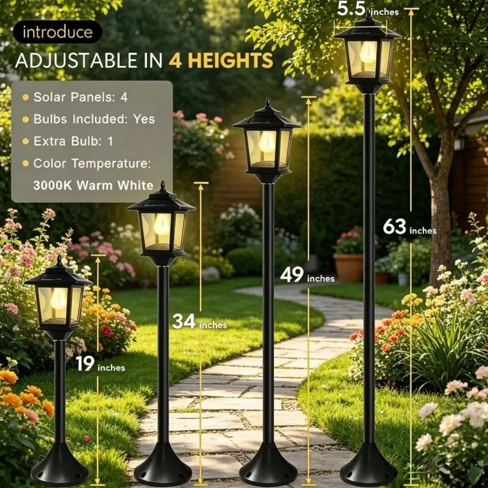 2 Pack 63 Inch Solar Lamp Post Lights Outdoor IP44 Waterproof Warm White