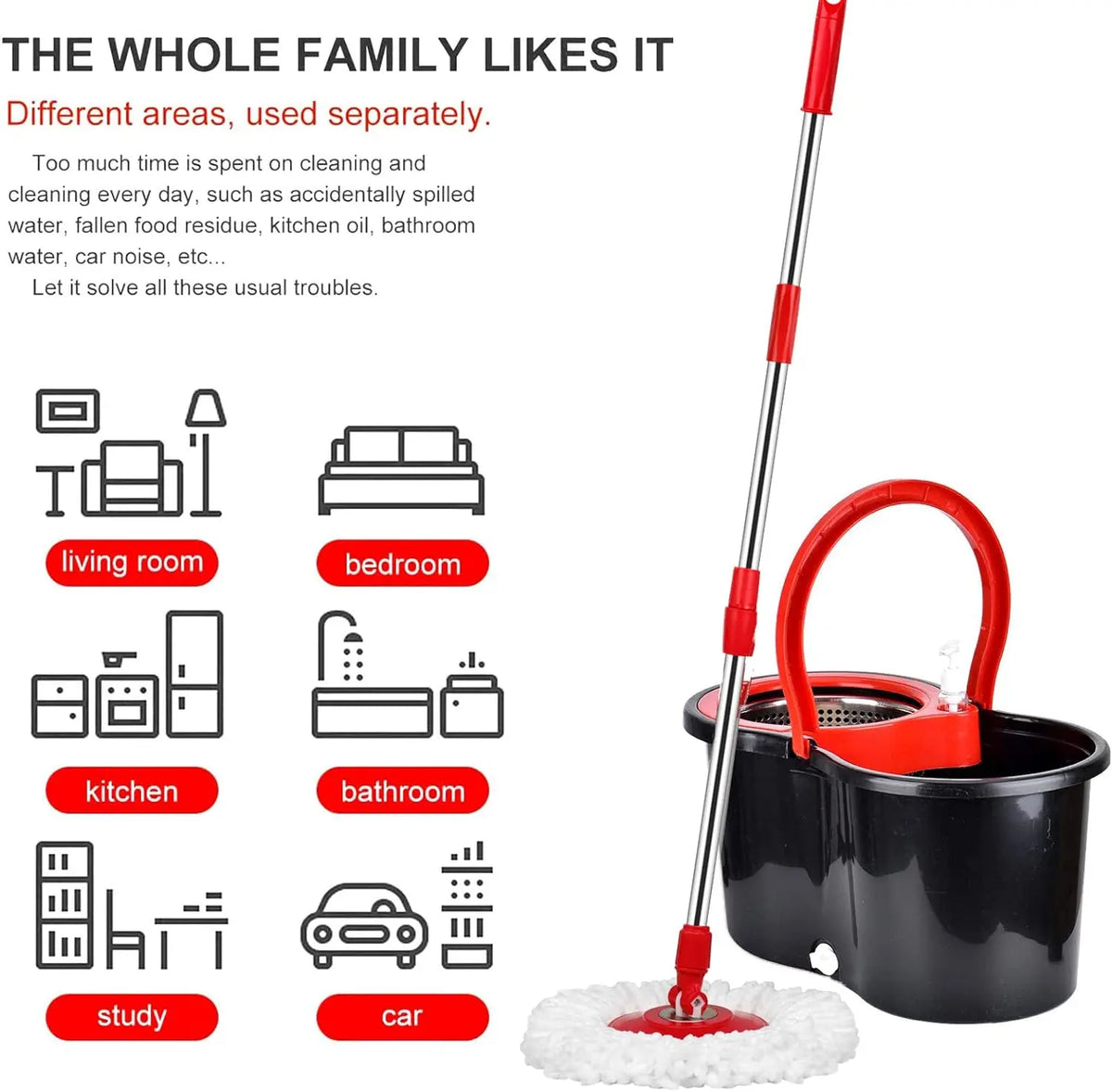 360 Spin Mop Bucket With 3 Microfiber Heads And Stainless Wring Basket