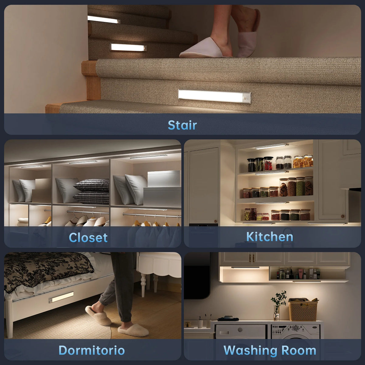 Motion Sensor LED Light Type-C Rechargeable Wireless Night Light Magnetic Cabinet Lamp for Kitchen Bedroom Wardrobe Hallway Stairs