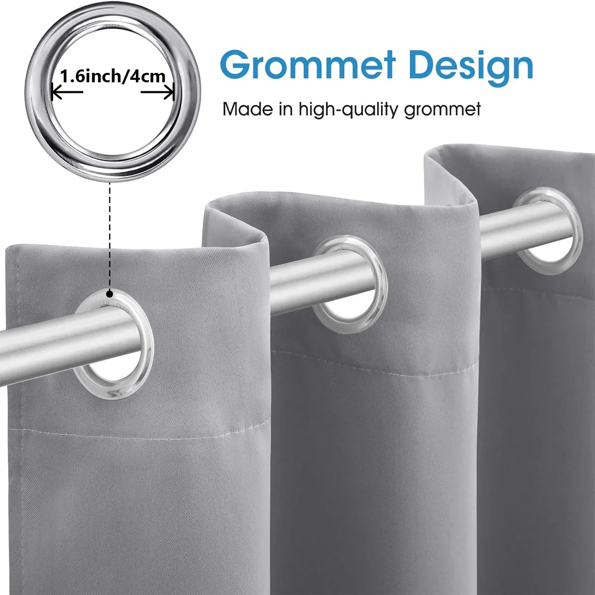 4 Panels Blackout Curtains Heat Insulated Grommet Polyester Darkening Set