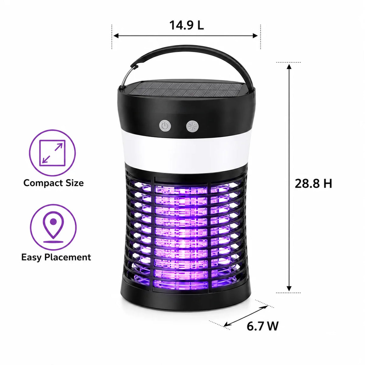 Rechargeable Solar Bug Zapper For Indoor Outdoor 3000V Insect Killer