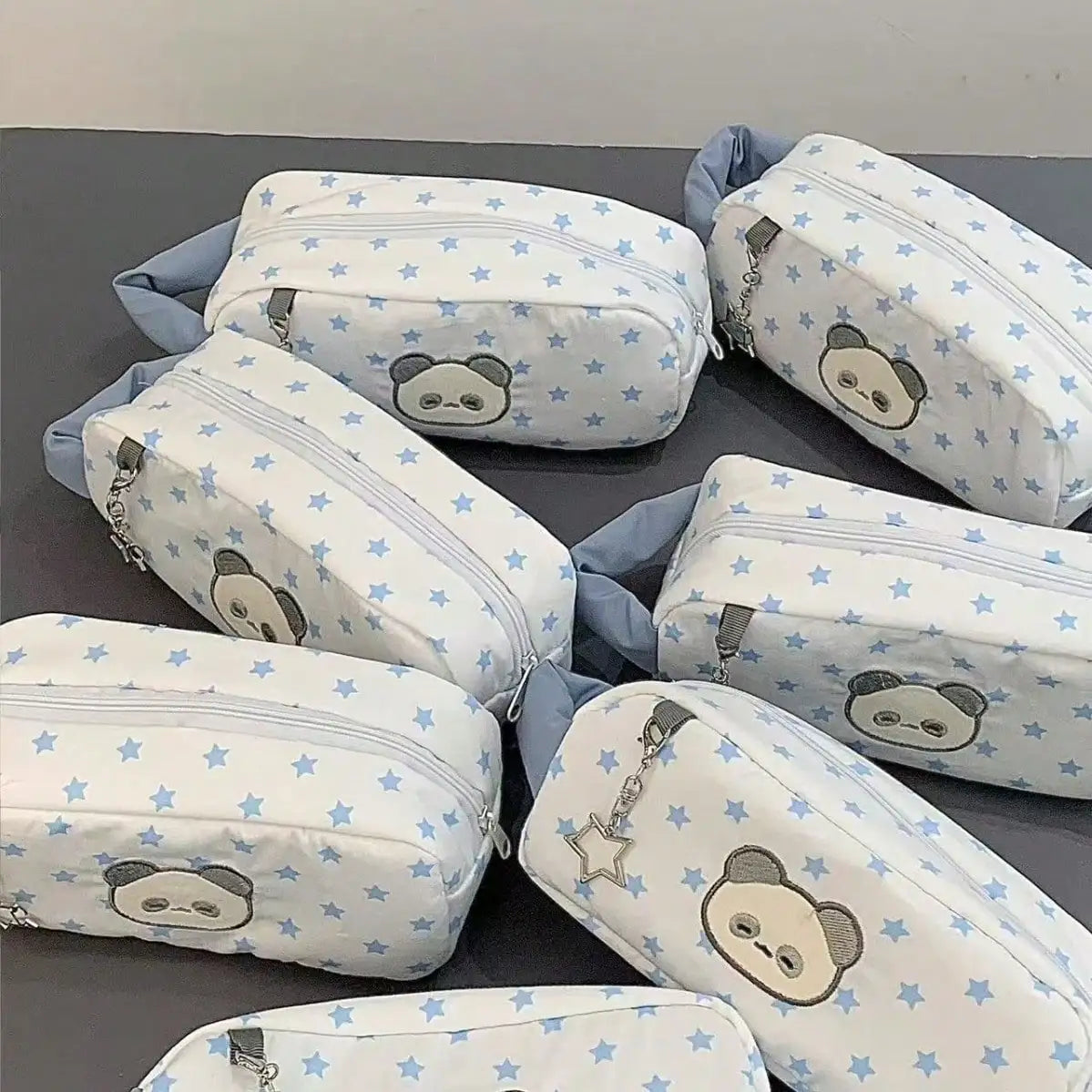 Large Capacity Star Print Animal Pencil Case With Embroidered Bunny Design