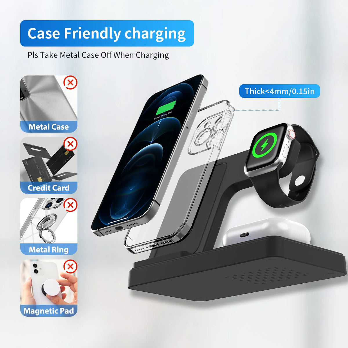 3 In 1 Magnetic Wireless Charger 18W Fast Foldable For Iphone Watch AirPods