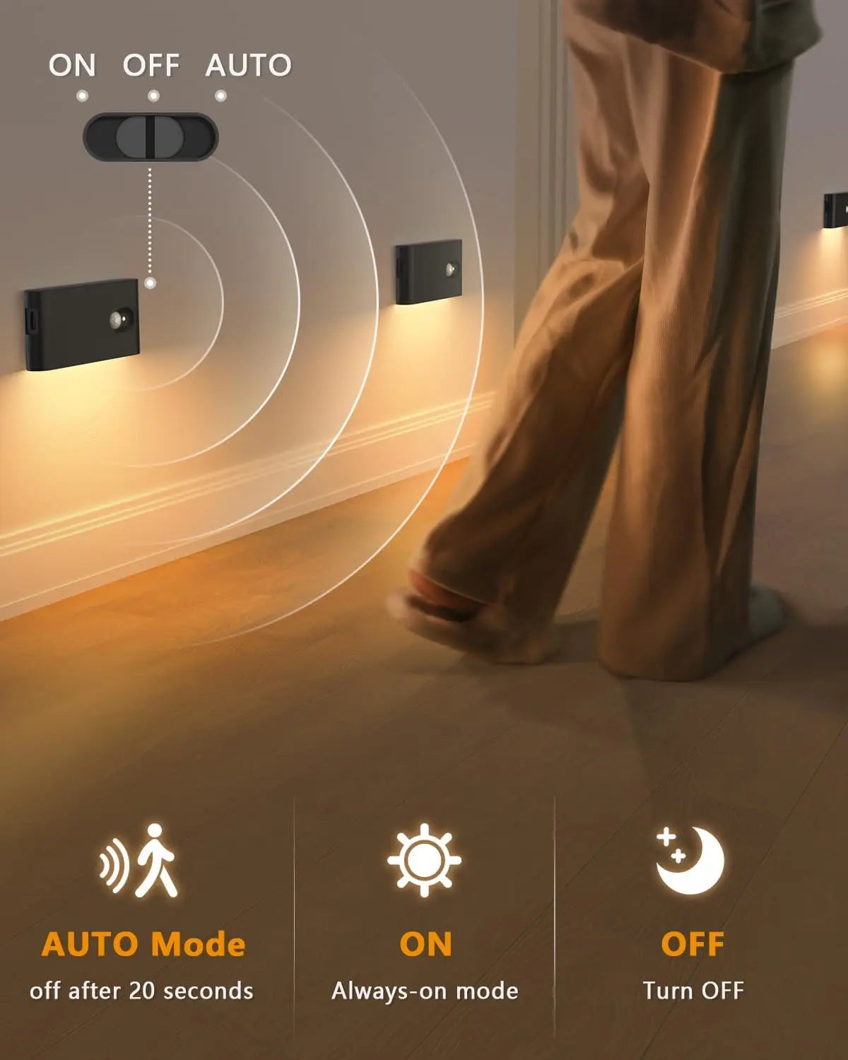 Motion Sensor Wireless Stair Lights Indoor Battery Rechargeable Night Lights for Stairway Hallway Kitchen Cabinet Bedroom