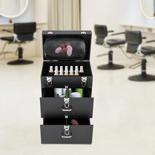 Rolling Makeup Train Case with 3 Trays and Universal Wheels for Makeup Artists