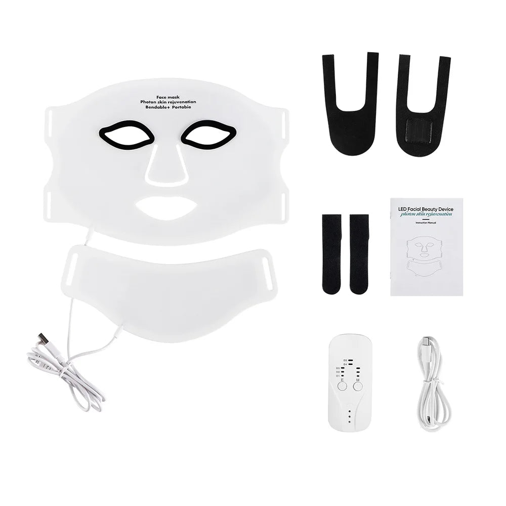 Silicone LED Face Neck Mask 7 Colors Red Light Infrared Photon Therapy Mask Flexible Wireless LED Beauty Mask for Skin Repair Rejuvenation Home Skin care