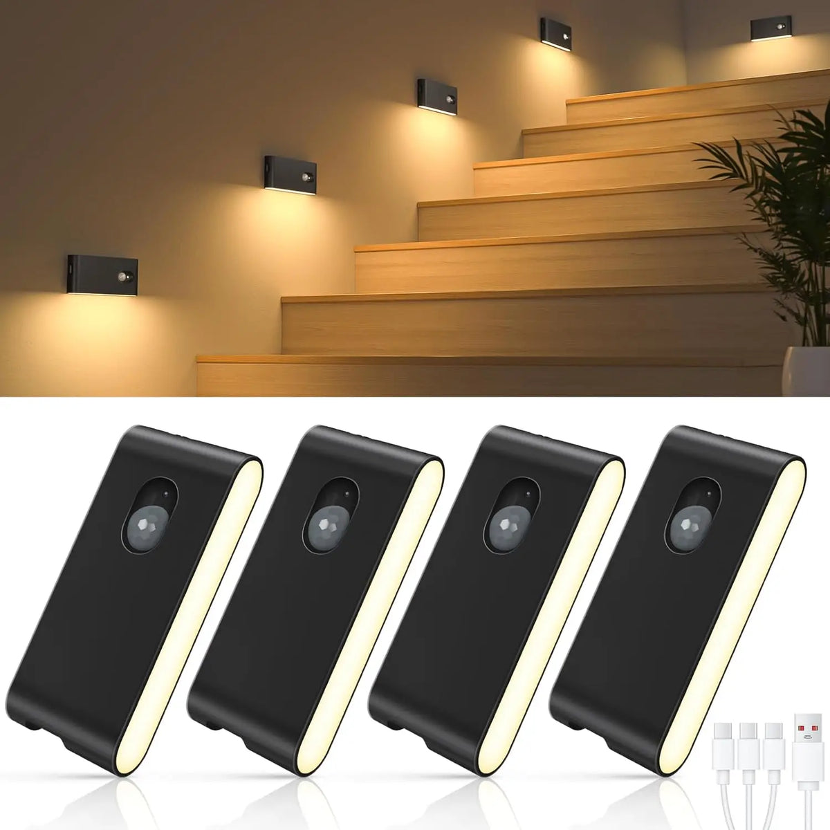 Motion Sensor Wireless Stair Lights Indoor Battery Rechargeable Night Lights for Stairway Hallway Kitchen Cabinet Bedroom