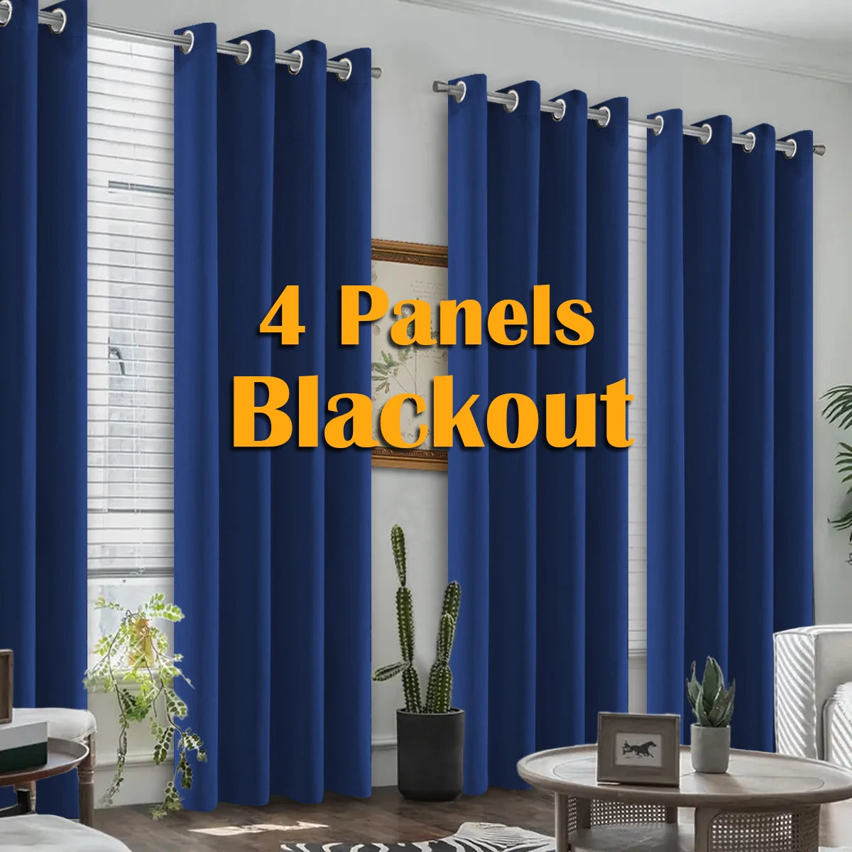 4 Panels Blackout Curtains Heat Insulated Grommet Polyester Darkening Set