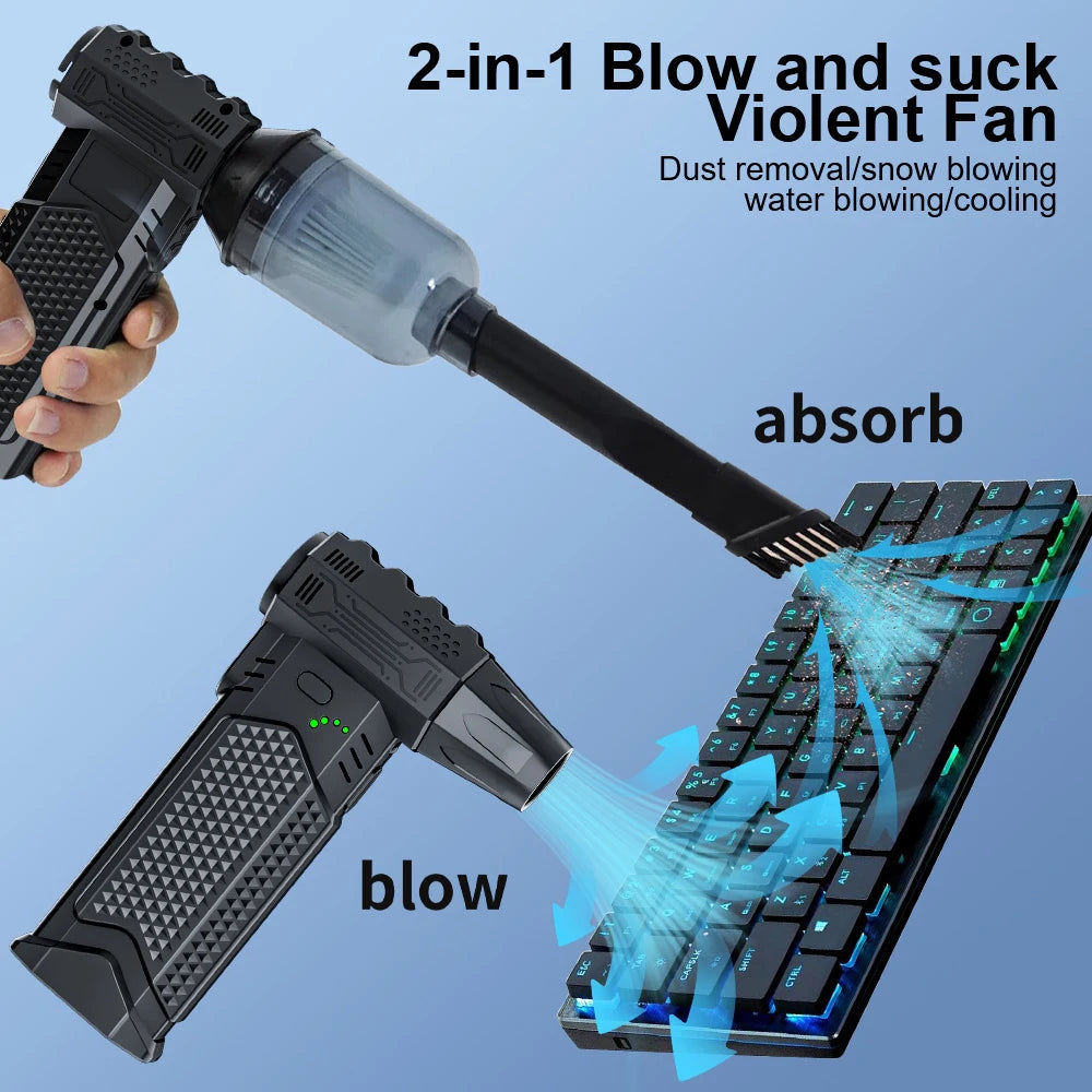 Electric Handheld Vacuum Cleaner With Turbo Fan Air Blower For Car And Keyboard