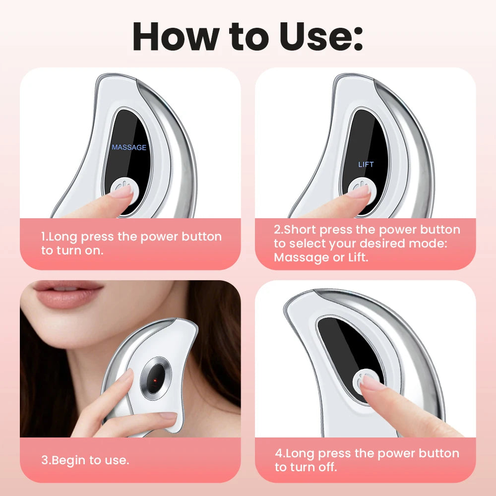 Electric Gua Sha Face Massager with Heated Vibration Double Chin Skin Lifting & Firming Tool Facial Scraping Device