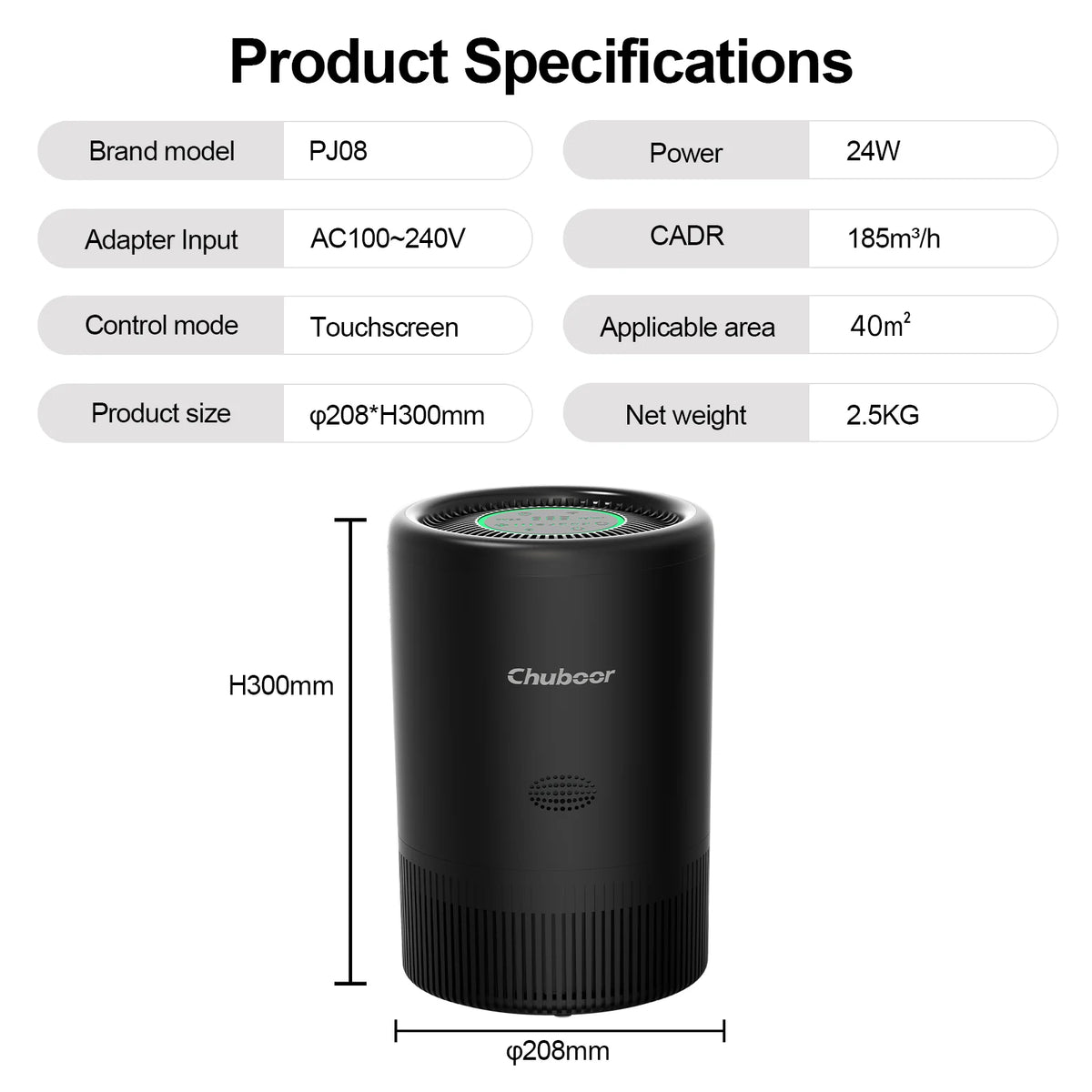 Chuboor Smart Air Purifier Bedroom Alexa Control PM25 HEPA Anion Filter