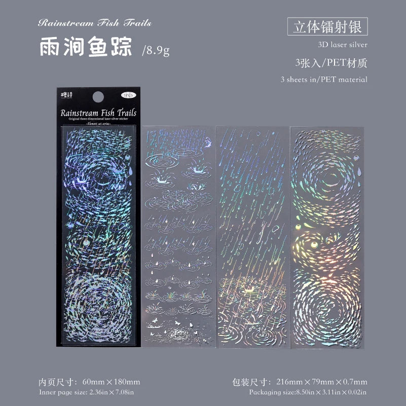 3 Pack Kawaii PET Laser Silver Sticker Set DIY Decorative Scrapbook Gift