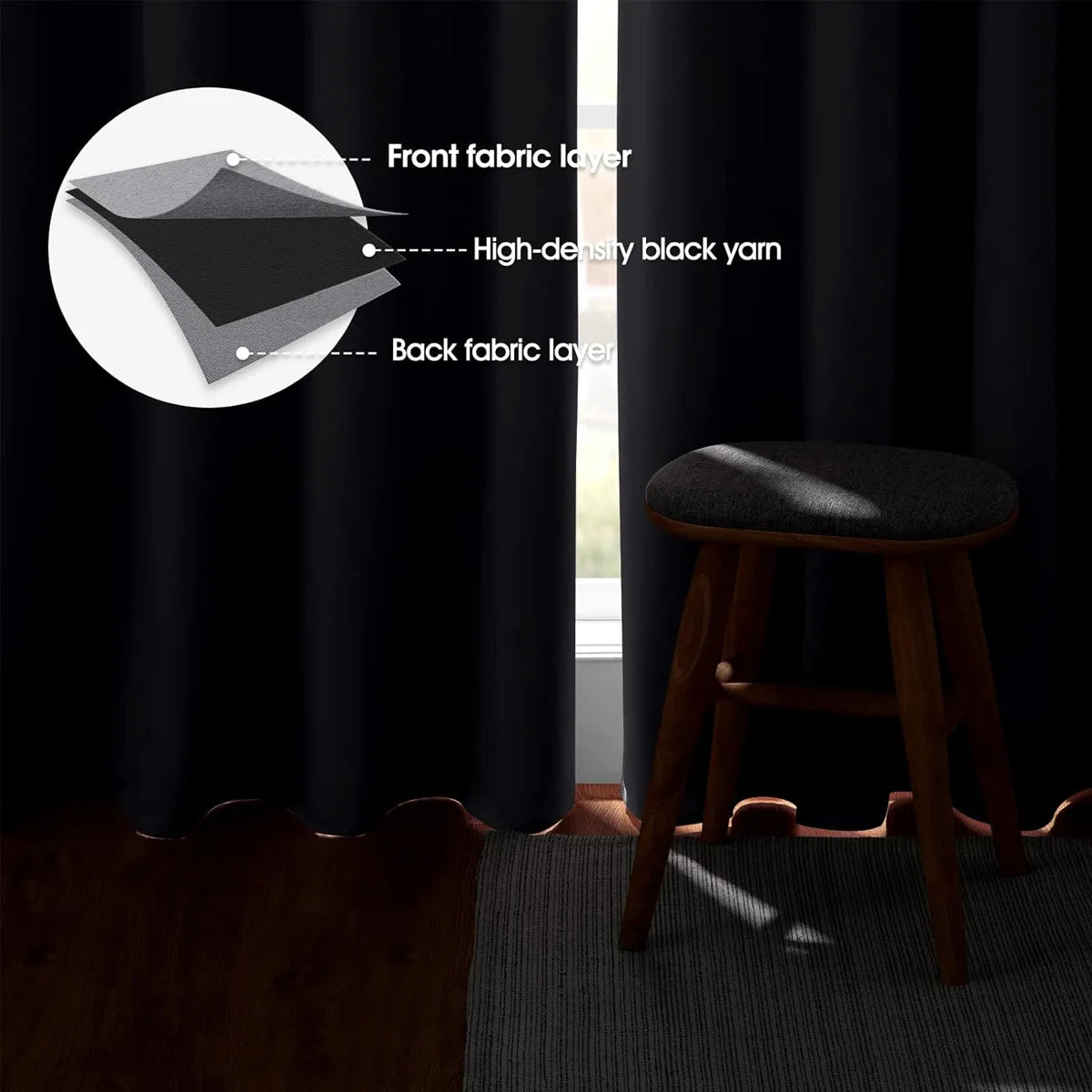 4 Panels Blackout Curtains Heat Insulated Grommet Polyester Darkening Set